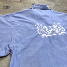 画像9: BLUE COLOR BOTANICAL EMBROIDERY S/S SHIRT / Mens L (9)