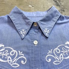 画像11: BLUE COLOR BOTANICAL EMBROIDERY S/S SHIRT / Mens L (11)