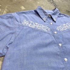 画像3: BLUE COLOR BOTANICAL EMBROIDERY S/S SHIRT / Mens L (3)