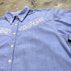 画像4: BLUE COLOR BOTANICAL EMBROIDERY S/S SHIRT / Mens L (4)