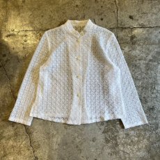 画像1: ALL OVER GEOMETRIC PATTERN DESIGN MESH STAND COLLAR L/S SHIRT / Ladies M (1)