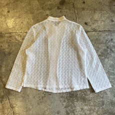 画像2: ALL OVER GEOMETRIC PATTERN DESIGN MESH STAND COLLAR L/S SHIRT / Ladies M (2)