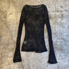 画像2: BLACK COLOR FLARE DESIGN SLEEVE MESH TOPS / Ladies M (2)