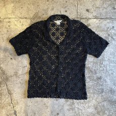 画像1: ALL OVER FLOWER PATTERN CROCHET DESIGN S/S SHIRT / Ladies M (1)