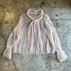 画像1: PALE TONE FRONT TIE DESIGN TULLE SHEER L/S TOPS / Ladies XL (1)