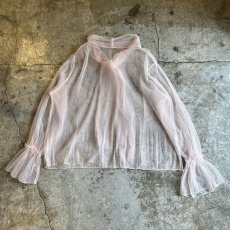 画像2: PALE TONE FRONT TIE DESIGN TULLE SHEER L/S TOPS / Ladies XL (2)