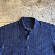 画像9: NAVY COLOR CROCHET PATTERN 2 POCKET DESIGN S/S SHIRT / Ladies L (9)