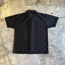 画像2: BLACK COLOR FLOWER PATTERN CROCHET DESIGN S/S SHIRT / Ladies M(L) (2)