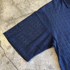 画像8: NAVY COLOR CROCHET PATTERN 2 POCKET DESIGN S/S SHIRT / Ladies L (8)