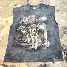 画像1: TIE DYE PATTERN WOLF PRINTED N/S TEE / Mens XL (1)