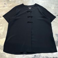 画像1: BLACK CHINA BUTTON NO COLLAR S/S SHIRT / Mens L (1)