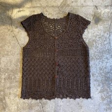 画像1: ART PATTERN CROCHET DESIGN VEST / Ladies M (1)