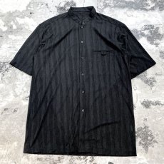 画像1: ART STRIPE PATTERN STAND COLLAR S/S SHEER SHIRT / Mens XL (1)