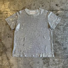 画像1: ALL OVER SILVER COLOR SEQUIN DESIGN S/S TOPS / Ladies M(S) / MADE IN USA (1)