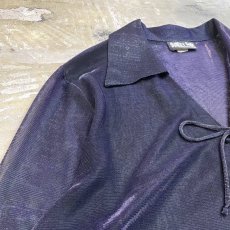 画像3: 90's PURPLE LAME OPEN COLLAR L/S SHEER SHIRT / Mens L / MADE IN USA (3)