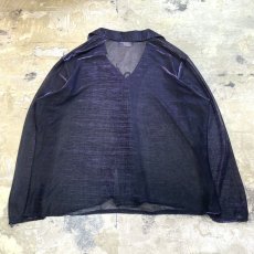 画像2: 90's PURPLE LAME OPEN COLLAR L/S SHEER SHIRT / Mens L / MADE IN USA (2)