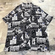 画像1: ALL OVER LETTER GRAPHIC PATTERN OPEN COLLAR S/S SHIRT / Mens L (1)