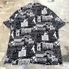 画像2: ALL OVER LETTER GRAPHIC PATTERN OPEN COLLAR S/S SHIRT / Mens L (2)