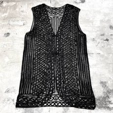 画像1: BLACK COLOR ALL OVER PATTERN LACE UP VEST / Mens L (1)