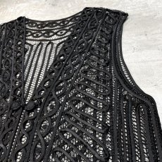 画像4: BLACK COLOR ALL OVER PATTERN LACE UP VEST / Mens L (4)