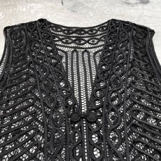 画像10: BLACK COLOR ALL OVER PATTERN LACE UP VEST / Mens L (10)