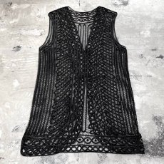 画像2: BLACK COLOR ALL OVER PATTERN LACE UP VEST / Mens L (2)