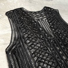 画像9: BLACK COLOR ALL OVER PATTERN LACE UP VEST / Mens L (9)