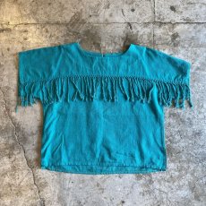 画像1: GREEN COLOR FRONT FRINGE DESIGN S/S TOPS / Ladies M (1)