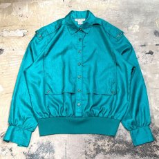 画像1: FRONT LAYERED LUSTER GREEN COLOR L/S SHIRT / Mens S (1)