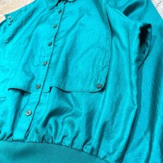 画像6: FRONT LAYERED LUSTER GREEN COLOR L/S SHIRT / Mens S (6)