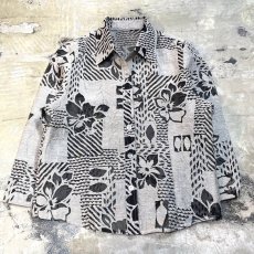 画像1: BOTANICAL GRAPHIC PATETRN OPEN COLLAR L/S SHEER SHIRT / Mens M (1)