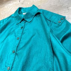 画像4: FRONT LAYERED LUSTER GREEN COLOR L/S SHIRT / Mens S (4)