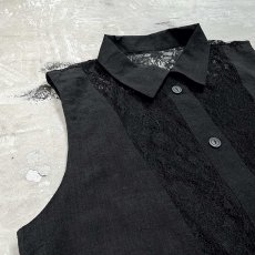 画像3: FLORAL LACE UP PATTERN SWITCHED N/S TOPS / Mens L (3)