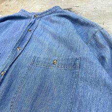 画像4: 90's FRONT POCKET BAND COLLAR DENIM L/S SHIRT / Mens L (4)