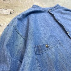 画像3: 90's FRONT POCKET BAND COLLAR DENIM L/S SHIRT / Mens L (3)