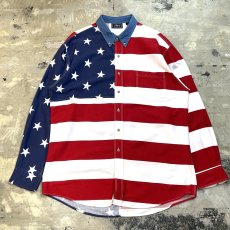 画像1: STARS & STRIPES PATTERN DENIM L/S SHIRT / Mens XL (1)