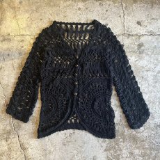 画像1: BACK COLOR CROCHET DESIGN L/S CARDIGAN / Ladies M (1)