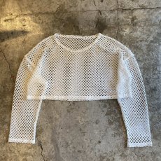 画像1: WHITE COLOR MESH DESIGN SHORT L/S TOPS / Ladies M~L (1)