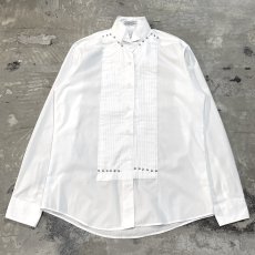 画像1: STUDS DECORATIVE FRONT PLEATED L/S DRESS SHIRT / Mens S (1)