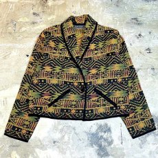 画像1: NATIVE BORDER PATTERN SHAWL COLLAR SHORT JACKET / Mens M (1)