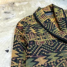 画像3: NATIVE BORDER PATTERN SHAWL COLLAR SHORT JACKET / Mens M (3)