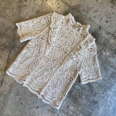 画像4: FRILL DESIGN CROCHET KNIT S/S TOPS / Ladies M (4)