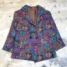 画像1: ALL OVER ARTISTIC PATTERN DOUBLE BREASTED TAILORED JACKET / Mens S (1)