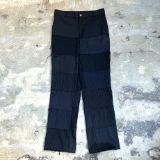 画像1: BLACK PATCHWORK STRAIGHT SILHOUETTE SLACKS / W31 (1)