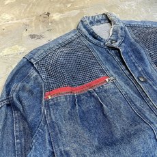 画像3: MESH DESIGN SWITCHED BAND COLLAR DENIM JACKET / Mens L (3)