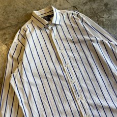 画像3: BLUE COLOR STRIPE PATTERN COTTON L/S SHIRT / Ladies L (3)