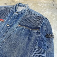 画像4: MESH DESIGN SWITCHED BAND COLLAR DENIM JACKET / Mens L (4)