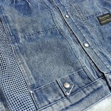 画像5: MESH DESIGN SWITCHED BAND COLLAR DENIM JACKET / Mens L (5)