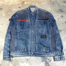 画像1: MESH DESIGN SWITCHED BAND COLLAR DENIM JACKET / Mens L (1)