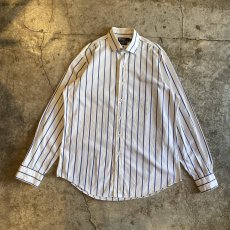 画像1: BLUE COLOR STRIPE PATTERN COTTON L/S SHIRT / Ladies L (1)